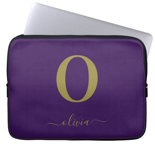Name des Monogrammskripts Personalisiert Lila und  Laptopschutzhülle (Vorderseite)