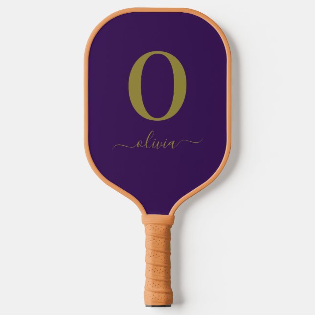Name des Monogrammskripts Personalisiert Lila und  Pickleball Schläger (Vorderseite)