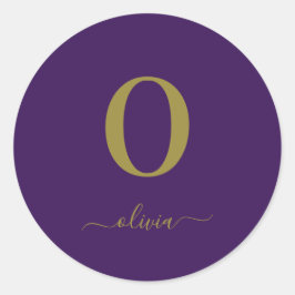 Name des Monogrammskripts Personalisiert Lila und Runder Aufkleber