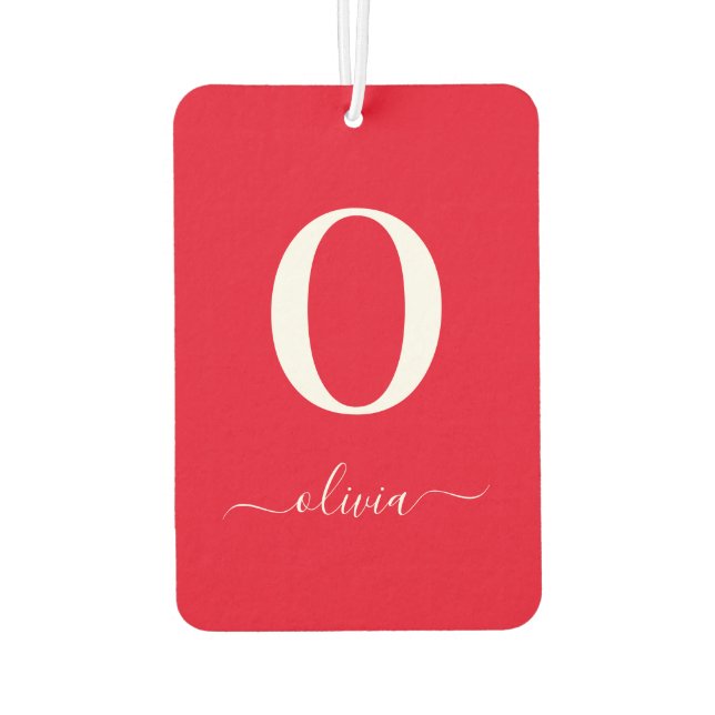Name des Monogrammskripts Personalisiert rot und w Autolufterfrischer (Rückseite)