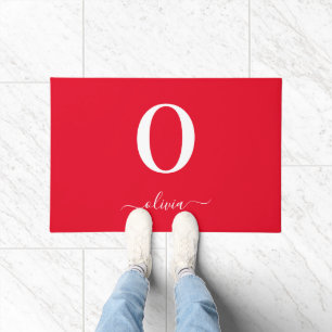 Name des Monogrammskripts Personalisiert rot und w Fußmatte