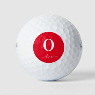Name des Monogrammskripts Personalisiert rot und w Golfball