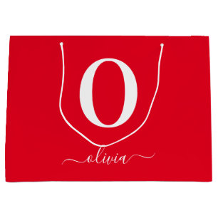 Name des Monogrammskripts Personalisiert rot und w Große Geschenktüte