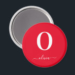 Name des Monogrammskripts Personalisiert rot und w Magnet<br><div class="desc">Dieses elegante Monogramm und das elegante Script-Namensdesign können als Geschenk für Geburtstag,  Gastgeschenk Hochzeit,  Brautparty oder jede Gelegenheit gegeben werden. Es kann mit dem Namen und dem Namen der Person angepasst werden.</div>