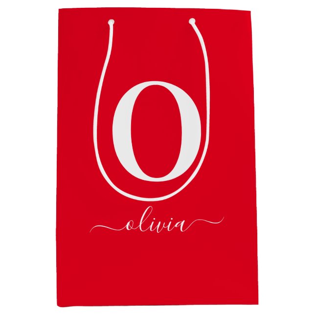 Name des Monogrammskripts Personalisiert rot und w Mittlere Geschenktüte (Vorderseite)