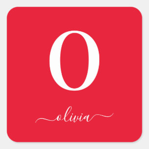 Name des Monogrammskripts Personalisiert rot und w Quadratischer Aufkleber