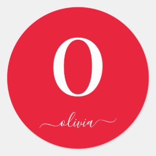 Name des Monogrammskripts Personalisiert rot und w Runder Aufkleber