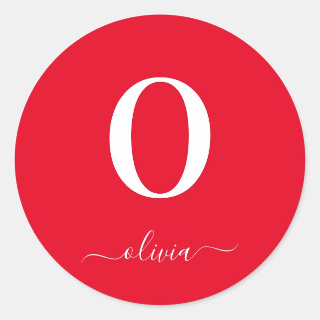 Name des Monogrammskripts Personalisiert rot und w Runder Aufkleber (Vorderseite)