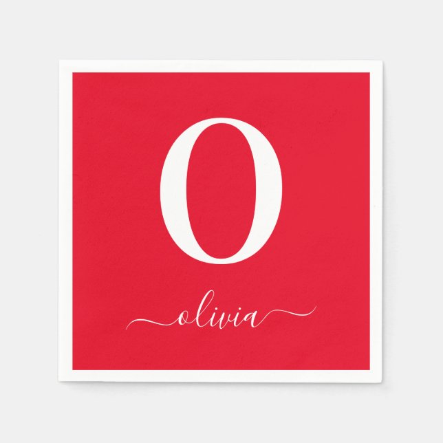 Name des Monogrammskripts Personalisiert rot und w Serviette (Vorderseite)