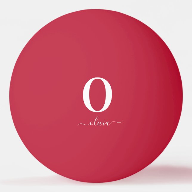 Name des Monogrammskripts Personalisiert rot und w Tischtennisball (Rückseite)