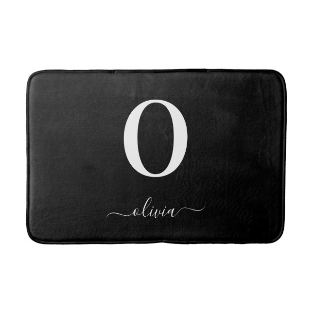 Name des Monogrammskripts Personalisiert schwarz u Badematte (Vorderseite)