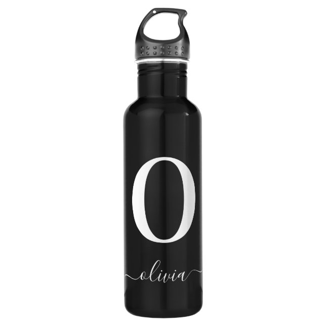 Name des Monogrammskripts Personalisiert schwarz u Edelstahlflasche (Vorderseite)