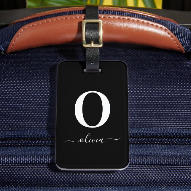 Name des Monogrammskripts Personalisiert schwarz u Gepäckanhänger (Vorderseite Insitu 2)