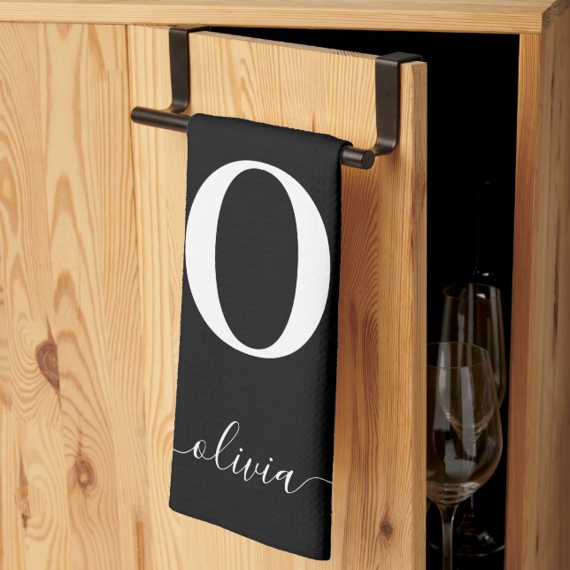 Name des Monogrammskripts Personalisiert schwarz u Geschirrtuch (Drittel gefaltet)