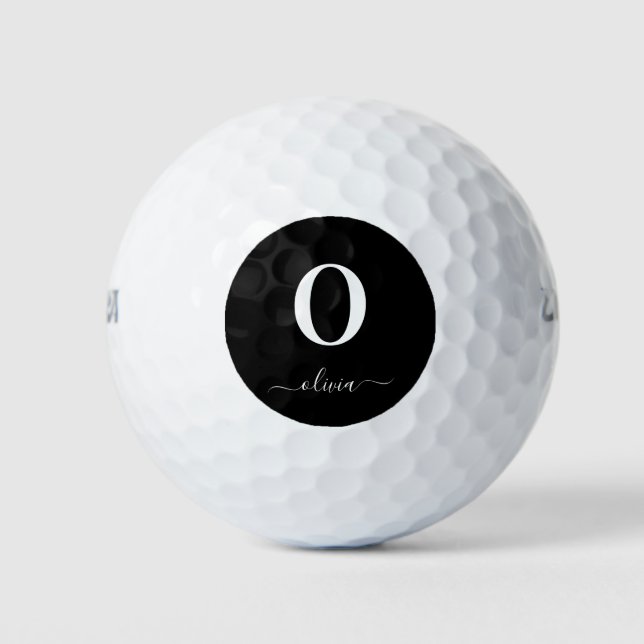 Name des Monogrammskripts Personalisiert schwarz u Golfball (Vorderseite)
