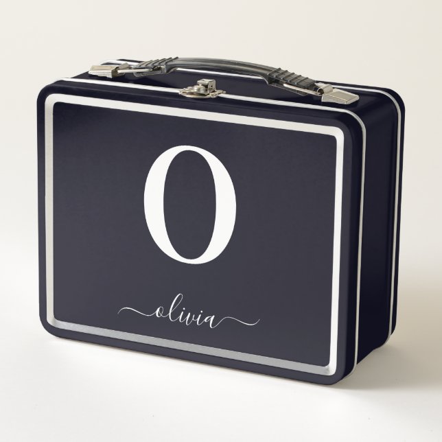 Name des Monogrammskripts Personalisiert schwarz u Metall Brotdose (Vorderseite)