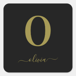 Name des Monogrammskripts Personalisiert Schwarz u Quadratischer Aufkleber