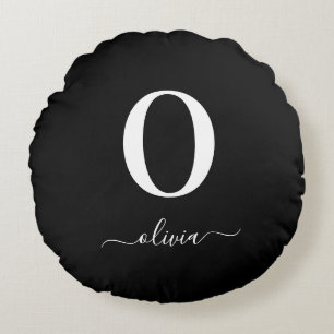Name des Monogrammskripts Personalisiert schwarz u Rundes Kissen