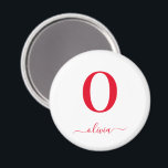 Name des Monogrammskripts Personalisiert weiß und  Magnet<br><div class="desc">Dieses elegante Monogramm und das elegante Script-Namensdesign können als Geschenk für Geburtstag,  Gastgeschenk Hochzeit,  Brautparty oder jede Gelegenheit gegeben werden. Es kann mit dem Namen und dem Namen der Person angepasst werden.</div>