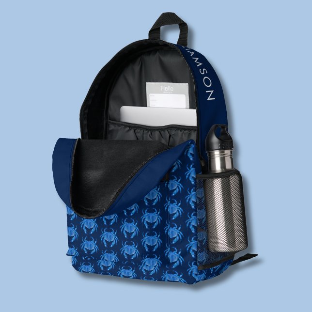 Name des Musters Bedruckter Rucksack (Blue crab crustacean pattern back back.  Personalize with your own name or choice of text.)