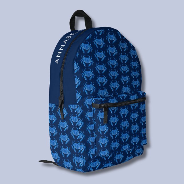 Name des Musters Bedruckter Rucksack (Blue crab crustacean pattern back back.  Personalize with your own name or choice of text.)