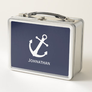 Name des Nautic Midnight Blue & White Anchor Metall Brotdose