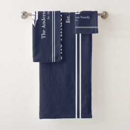 Name des nautic Midnight Blue & White Sailboat Badhandtuch Set