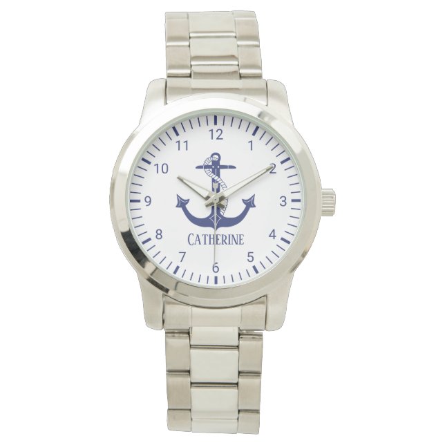 Name des Nautic Navy Blue Anchor Monogram Armbanduhr (Vorderseite)