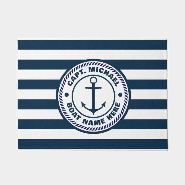 Name des nautischen, blauen Schiffs an Bord Fußmatte (Vorderseite)