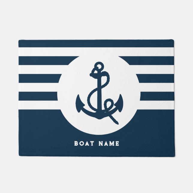 Name des nautischen, blauen Schiffs an Bord Fußmatte (Vorderseite)
