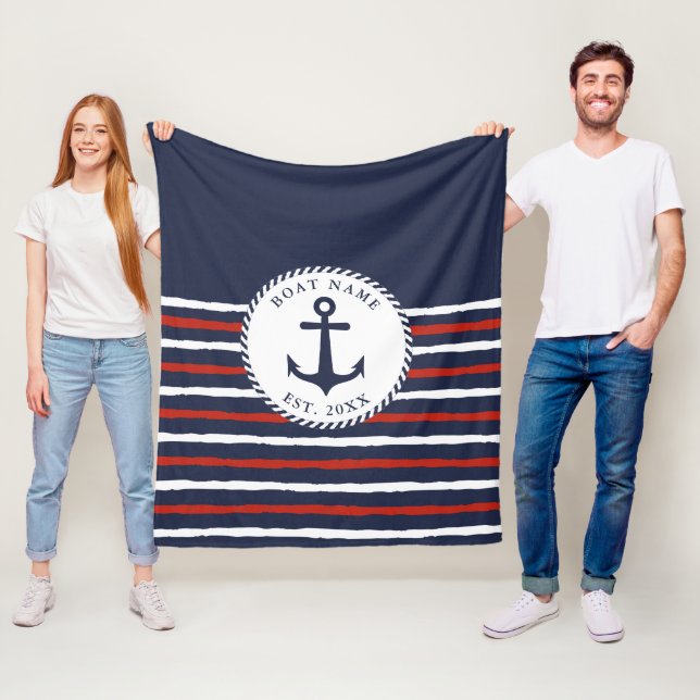 Name des nautischen Navy Blue White Anchor Boat Na Fleecedecke (Beispiel)