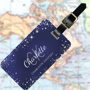 Name des Navy Blue Glitzer Monogram Gepäckanhänger