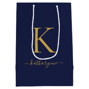 Name des Navy Blue Gold Monogram Mittlere Geschenktüte