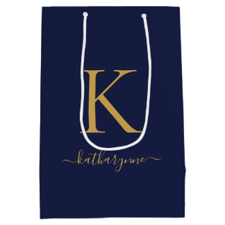 Name des Navy Blue Gold Monogram Mittlere Geschenktüte