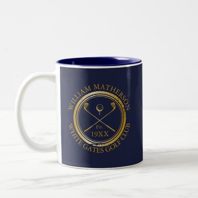 Name des Navy Blue Golf Club Personalisiert Zweifarbige Tasse (Links)