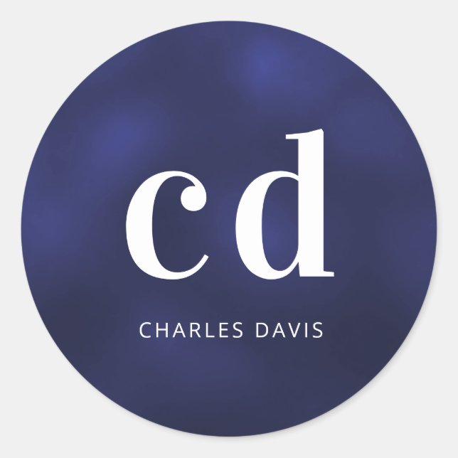 Name des navy-Blue-Monogramms Runder Aufkleber (Vorderseite)