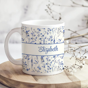 Name des Navy Blue Watercolor-Wildblumen Kaffeetasse