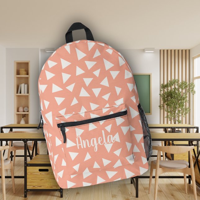 Name des niedlich rosa geometrischen Monogramms Bedruckter Rucksack (Von Creator hochgeladen)