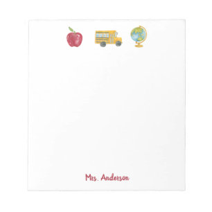 Name des niedlichen Apple School-Buslehrers Notizblock