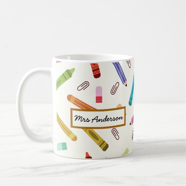 Name des niedlichen Crayons und Bleistifte Lehrers Kaffeetasse (Links)