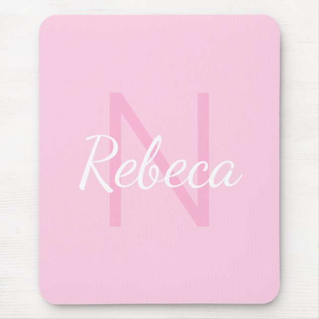 Name des niedlichen Mit Monogramm Mädchens | Rosa  Mousepad (Vorne)