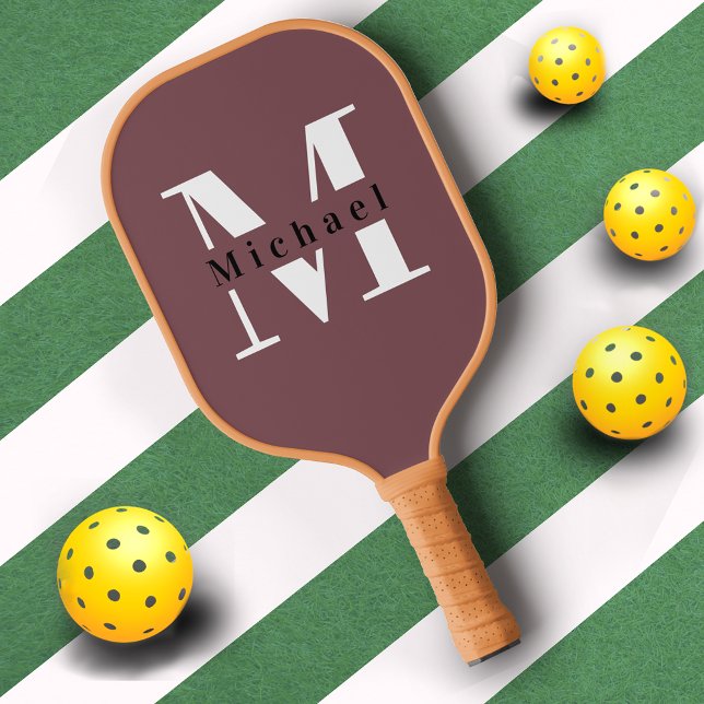 Name des niedlichen roten Monogramms + Anfangsbuch Pickleball Schläger (Von Creator hochgeladen)