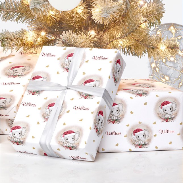 Name des niedlichen Weihnachtswrapping-Papiers Geschenkpapier (Cute Elephant Christmas Wrapping Paper Name)