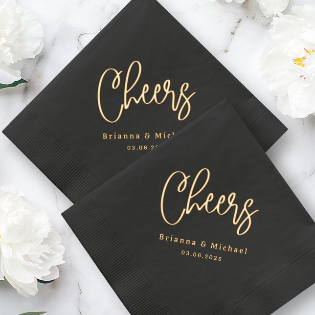 Name des Paares und Hochzeitstermin Servietten Mit Folie (Cheers couple's names and wedding date foil napkins)
