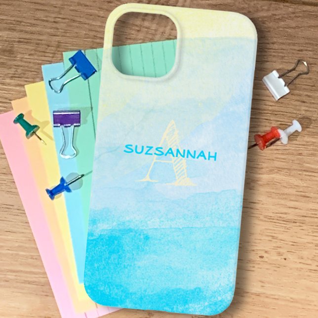 Name des Pastellgelben blauen Aquarellfarbens Case-Mate iPhone Hülle (Von Creator hochgeladen)