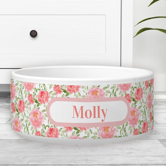 Name des Patterns für Wasserfarbenpeony Napf (Watercolor Peony Floral Pattern Name Pet Bowl large)