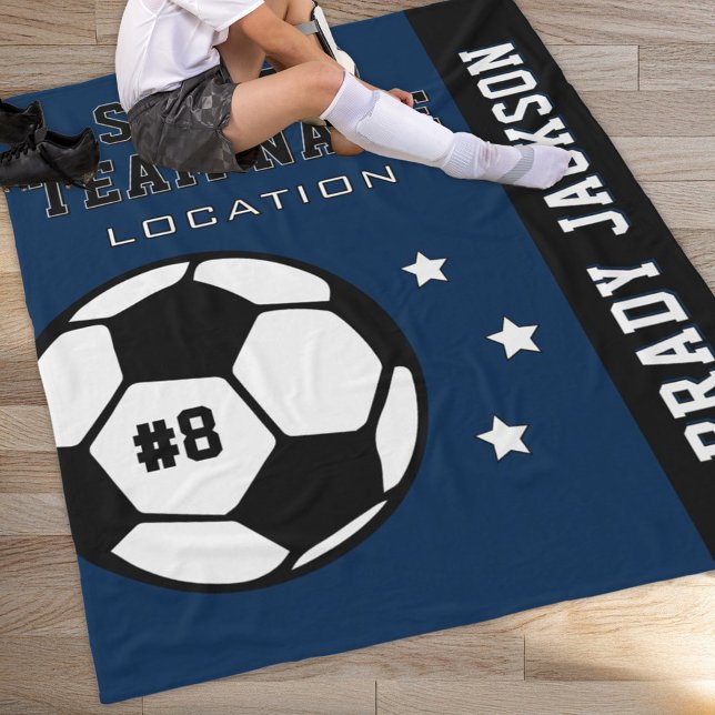 Name des personalisiert Navy Blue Soccer Players Fleecedecke (Von Creator hochgeladen)