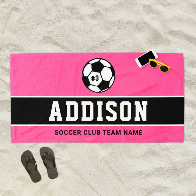 Name des personalisiert rosa Fußballspielers Strandtuch (Von Creator hochgeladen)