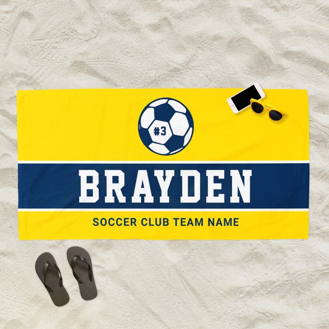 Name des personalisiert-Yellow-Navy-Blue-Fußballsp Strandtuch (Von Creator hochgeladen)