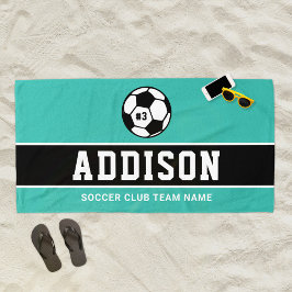 Name des personalisierten Aquamarinen Fußballspiel Strandtuch